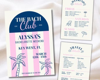 The Bach Club Bachelorette Weekend Itinerary Template | Coastal Beach Theme, Editable Digital Download