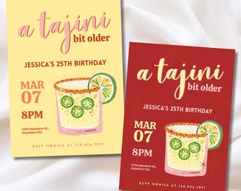 A Tajini Bit Older Birthday Invitation | Tajin Spicy Margarita Party | 2 color options Canva Template (Digital or 5x7in Print)