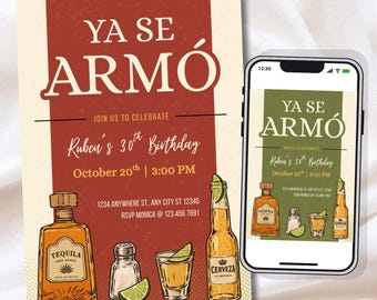Ya Se Armó Birthday Invitation, Tequila Beer Party Invite, Mexican Fiesta Birthday, Any Age | Canva Template, Digital/Self-Print 5x7 in