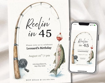 Reelin' In Fishing Birthday Invitation, Fishing Bday Invite, Fisherman Bday,  Editable Canva Invite, Canva Template (Digital or 5x7in Print)