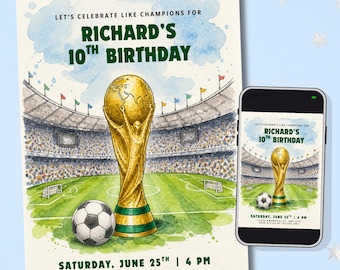 World Cup Birthday Party Invitation | Soccer Bday | Futbol Bday Invite | World Cup Theme | Editable Canva Template (Digital or 5x7in Print)