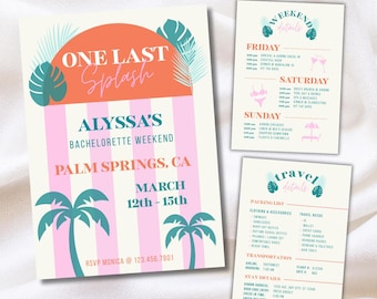 Palm Springs Bachelorette Itinerary Template | One Last Splash | Retro Poolside Cabana Editable (Digital Download)