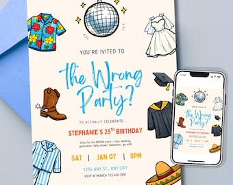 Wrong Event Party Invitation | Wrong Party Invite | Dress-Up Theme | Editable Canva Template | (Digital or 5x7in Print)