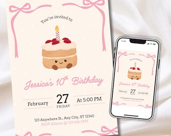 Jellycat Cake Birthday Invitation | Jellycat Birthday Theme Party Invite | Editable Canva Template | (Digital or 5x7in Print)