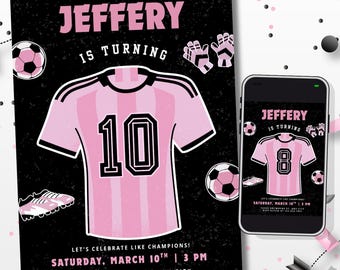 Inter Miami CF Jersey Inspired Birthday Invitation | Messi Soccer Futbol Party |Ages 2-16| Editable Canva Template|(Digital or 5x7in Print)