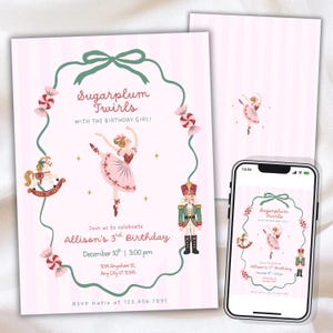 Nutcracker Birthday Invitation, Sugar Plum Fairy Birthday Invite, Whimsical Ballerina Winter, Editable Canva Template, Digital/5x7in Print