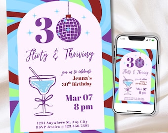 Thirty Flirty and Thriving Birthday Invitation | 13 Going on 30 Birthday Inspired | 30th Birthday |Editable Canva (Digital/5x7in Self-Print)