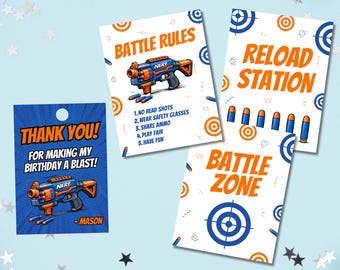 Nerf Birthday Party Pack | Editable Signs & Thank You Tags (Digital Download)