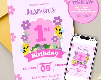 Abejita Chiquitita Birthday Invitation | The Little Bee Birthday Invitation (Editable Canva Template, Digital Download)
