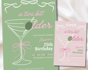 Editable A Tini Bit Older Birthday Invitation | Martini Evite | Template Includes 2 Color Options Customizable
