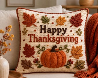 Crochet Thanksgiving Pillow Pattern, Autumn Pumpkin & Leaf Pillow , Fall Home Decor ,PDF