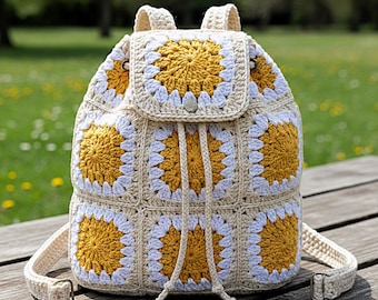 Crochet Daisy Backpack, Granny Square Crochet Backpack, Diy Crochet Backpack, Handmade Crochet Backpack, PDF