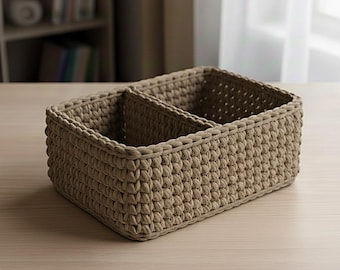 Crochet Storage Basket Pattern, Waistcoat Stitch Organizer with Divider, T-Shirt Yarn Basket, PDF