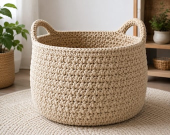 Large Crochet Basket Pattern, Handles, Home Organizer, Beginner Friendly (PDF)