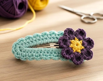 Handmade Crochet Hair Clip, Crochet Daisy Hair Clip Pattern, DIY Kids Hair Accessory, Easy Beginner Crochet Snap Clip Cover Pattern, PDF