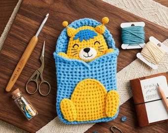 Crochet Lion Pouch Pattern, Amigurumi Lion Bag Pattern, Cute Animal Pouch, Mini Crochet Storage Bag PDF