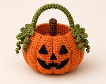 Crochet Pumpkin Basket Pattern, Halloween Treat Basket, Pumpkin Basket Tutorial,PDF