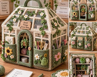Mini Greenhouse Crochet Organizer Pattern, Crochet Storage House Pattern, Garden,Craft Room ,PDF