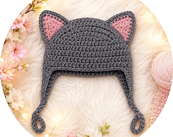 Crochet Cat Ear Hat Pattern, Easy Earflap Beanie Crochet Pattern, Crochet Animal Ear Hat Pattern, PDF