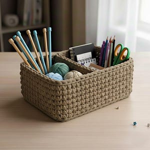 Crochet Storage Basket Pattern PDF, Waistcoat Stitch Organizer with Divider, Yarn Basket Tutorial, Crochet Basket Pattern Download image 4