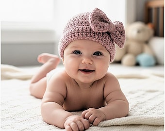 Crochet Star Hat Pattern, Crochet Big Bow Hat, Crochet Star Stitch Hat Pattern, Crochet Beanie Pattern, PDF