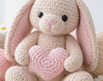 Amigurumi Bunny Crochet Pattern, Heart Rabbit Plush PDF, Floppy Ear Bunny Crochet Pattern, PDF