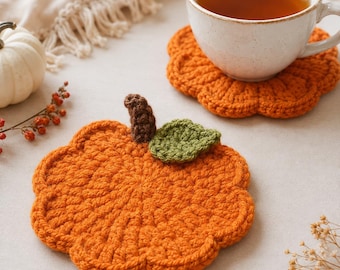 Crochet Pumpkin Coaster Pattern PDF, Easy Fall Mug Rug, Beginner Autumn Table Decor, Thanksgiving Handmade Gift,PDF