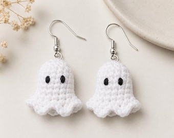 Crochet Ghost Earrings,Handmade Halloween Jewelry,Cute Ghost Dangle Earrings,PDF