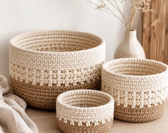 Nesting Crochet Basket Pattern, Set of 3 Storage Baskets, Round Crochet Basket Pattern, PDF