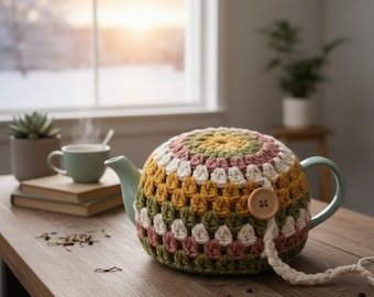 Crochet Teapot Cozy, Vintage Granny Stitch Teapot, Crochet Tea Cozy Round Ripple Potholder PDF