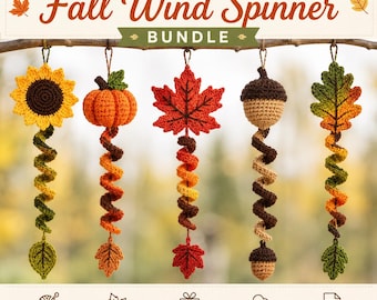 Crochet Fall Wind Spinner Pattern Bundle | Sunflower Pumpkin Maple Leaf Acorn Oak ,Crochet Hanging Decor,PDF