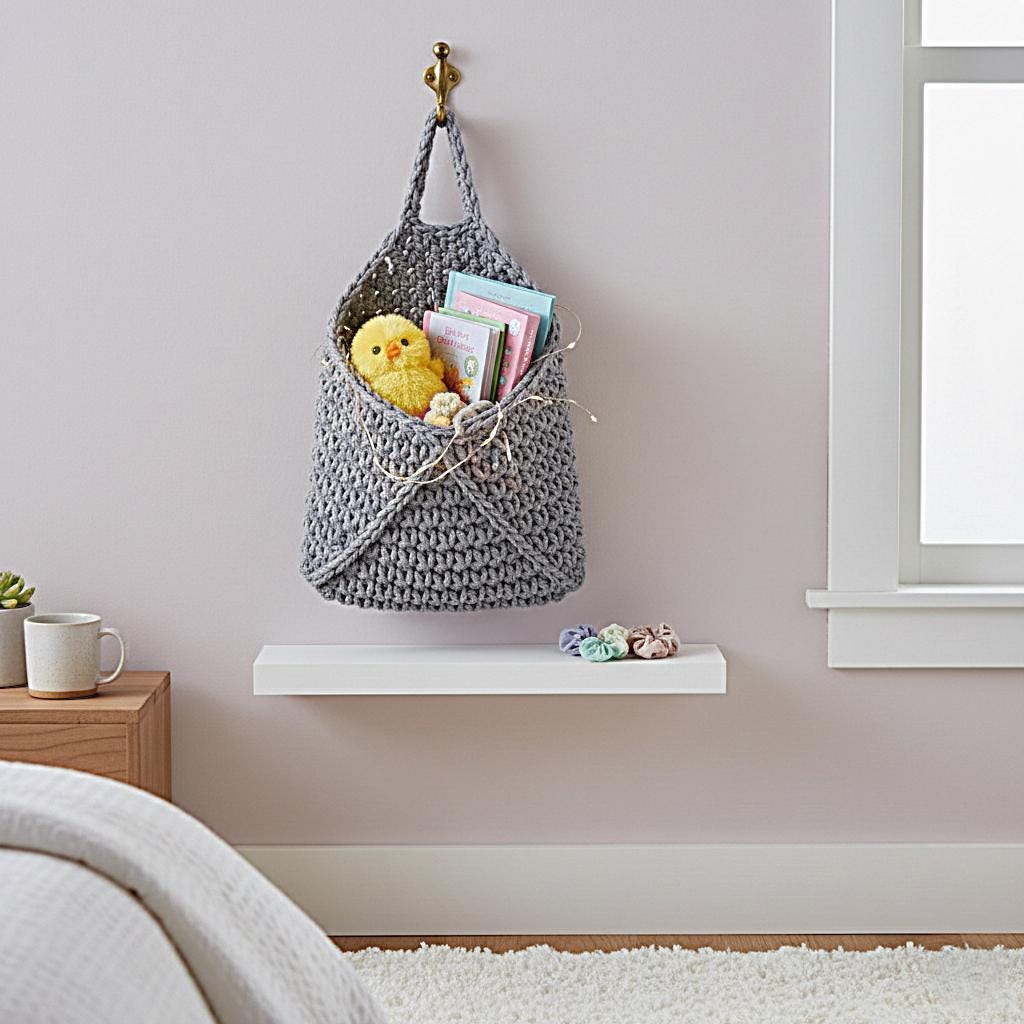 Crochet Hanging Basket Pattern PDF, Wall Storage Basket, Cotton Crochet ...