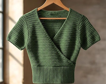 Crochet Wrap Top Pattern, Crochet Ribbed Wrap Top, crochet boho top pattern, Crochet Summer Top, Wrap Style Crochet Top, PDF