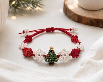 Christmas Tree Bracelet Crochet Pattern, Festive Snowflake Jewellery, Adjustable Festive Bracelet, PDF