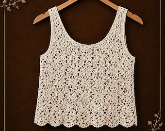 Crochet Lace Tank Top Pattern, Summer Crochet Top Tutorial, Women's Sleeveless Crochet Shirt, PDF