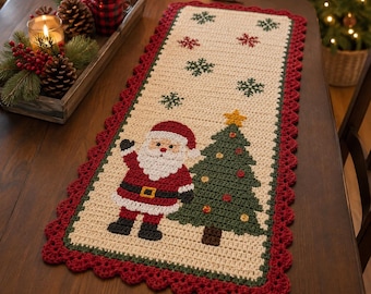 Santa Christmas Tree Crochet Table Runner Pattern Digital Download,PDF