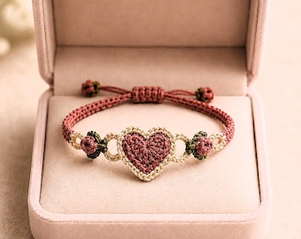 Crochet Heart Bracelet Pattern, Floral Friendship Bracelet, Adjustable Handmade Jewelry, PDF