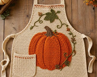 Crochet Pumpkin Apron Pattern | Textured Fall Kitchen Decor (PDF Pattern)