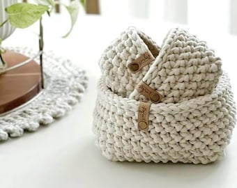 Boxy Crochet Basket Pattern, Square Nesting Storage Baskets, Bulky Yarn Organizer, Sturdy Handmade Basket Pattern, PDF