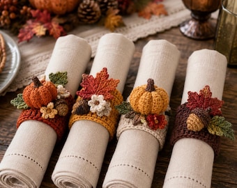 Crochet Thanksgiving Napkin Rings Set,Handmade Fall Table Decor,Autumn Leaf Napkin Holder,PDF