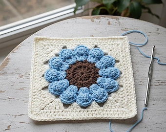 Crochet Flower Granny Square Pattern, Crochet Flower Motif Square, 3D Crochet Flower Granny Square,3D Crochet Daisy Granny Square, PDF