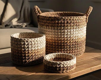 Crochet Basket , Ombre Crochet Basket, Modern Crochet Basket Pattern, Rustic Home Basket Set, Crochet Tote Basket Pattern, PDF