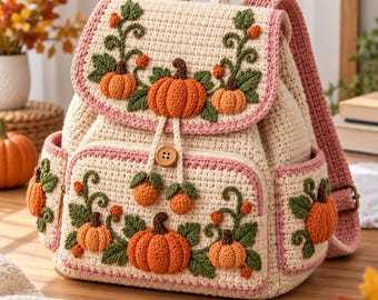 Crochet Pumpkin Backpack,  handmade Fall Bag, Crochet Autumn ,PDF
