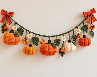 Crochet Pumpkin Garland Pattern, Autumn Leaf Bunting, Fall Decor Digital Download,PDF