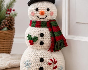 Crochet Snowman Doorstop Pattern  | Christmas Snowman Amigurumi | Festive Winter Decor | Holiday Digital Download,PDF