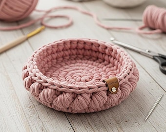 Crochet Trinket Tray Pattern PDF, Puff Stitch Jewelry Basket, Crochet Catchall Tray, Small Crochet Basket Pattern, Minimalist Organizer, PDF