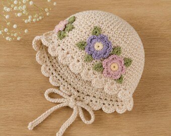 Crochet Flower Bonnet Pattern , Floral Scalloped Brim Hat, Tie String Bonnet Crochet Pattern, Digital Download,PD
