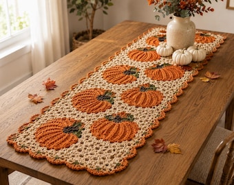 Pumpkin Table Runner Crochet Pattern, Thanksgiving Centrepiece, Fall Crochet Table Runner Pattern, Pumpkin Harvest Decor, PDF