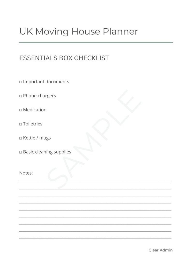 UK Moving House Planner Printable | Home Organisation Checklist ...