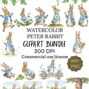 Paquete de acuarelas de Peter Rabbit: más de 100 diseños digitales PNG